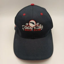 Dancing Rabbit Golf Club Hat Cap Ahead Strapback Navy Blue White Red Script Flag