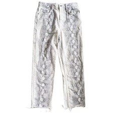 Zara Pants Womens 4 Black  White Snakeskin Print Skinny High Rise Jeans Frayed