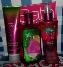 Bath & Body Works Sweet Pea Fragrance Mist, Shower Gel & Shimmer Body Cream Set