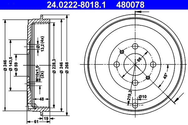 2X ATE 24.0222-8018.1 Bremstrommel FüR Alfa Romeo CitroËN Passend FüR Fiat-image