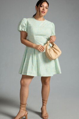 maeve puff-sleeve pleated dress Anthropologie Maeve Puff-Sleeve Pleated Dress 1X Plus Women's Floral NEW  38536