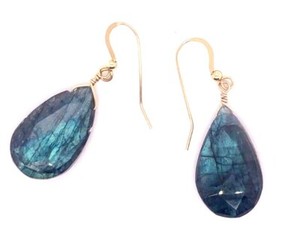 Authentic YELLOW GOLD PLATED NATURAL LABRADORITE DANGLE DROP EARRINGS