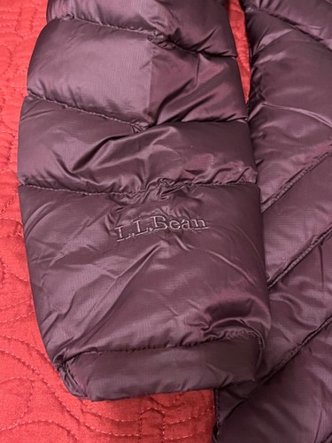 LL Bean Womens LARGE Ultralight 850 Down Hooded LONG Coat Jacket Parka Dark Plum - Picture 19 of 21