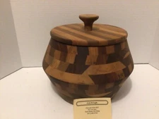 Handmade Multi colored wooden bowl with wooden lid made in Terre Haute, IN