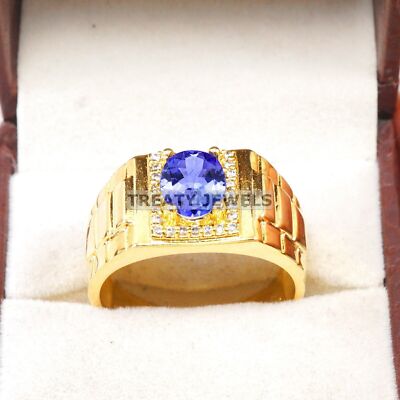 Tanzanite Oval Cut With 14K Solid   Gold  Ring For Men's #B699