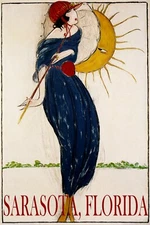 Summer Sarasota Sun Flirting With Woman Umbrella Vintage Poster Repro FREE S/H