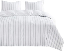 - Striped Comforter Set, Ticking Stripe Vertical Pinstripe Neutral Farmhouse Pat