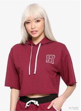 HARRY POTTER HOGWARTS GIRLS CROP SHORT-SLEEVE HOODIE NEW 