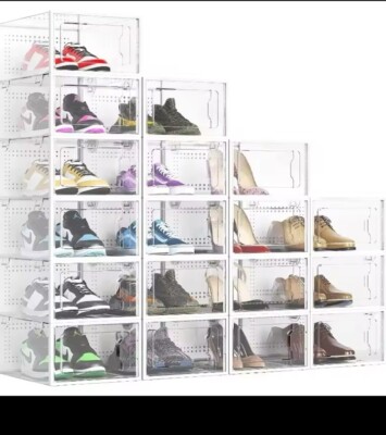 18 PCS Shoe Storage Box Clear Stackable Shoe Container Sneaker Organizer XXL