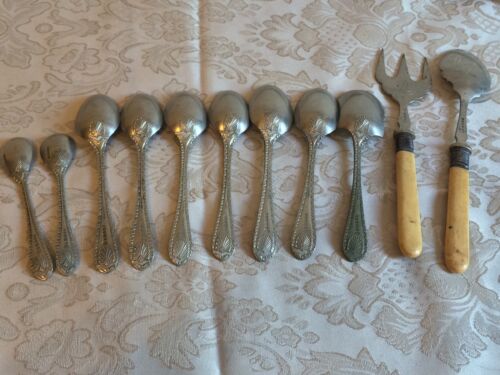Lot of 11 Antique JGG x S NS JOHN GEORGE GRAVES, SHEFFIELD Spoons & Fork Silver - Afbeelding 1 van 12