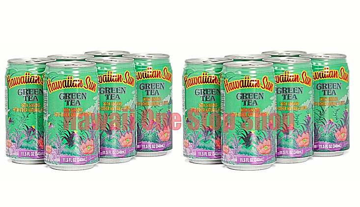 HAWAIIAN SUN Fruit Drink GREEN TEA GINSENG 12 pack 11.5oz cans HAWAII JUICE FREE