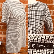 AVENUE Size 12 Black Grey Check Dress Autumn Excellent L6