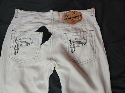 DSQUARED2 Logo Patch Rare White Size 34 CASUAL LINEN/COTTON MEN'S  PANTS #C4