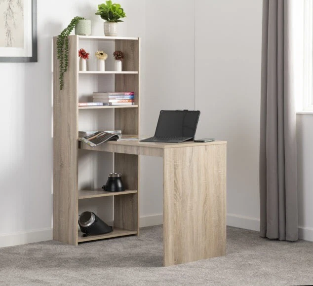 Oak Effect BOOKCASE attached DESK W120cm x D55cm x H144.5cm CAMBRIDGE