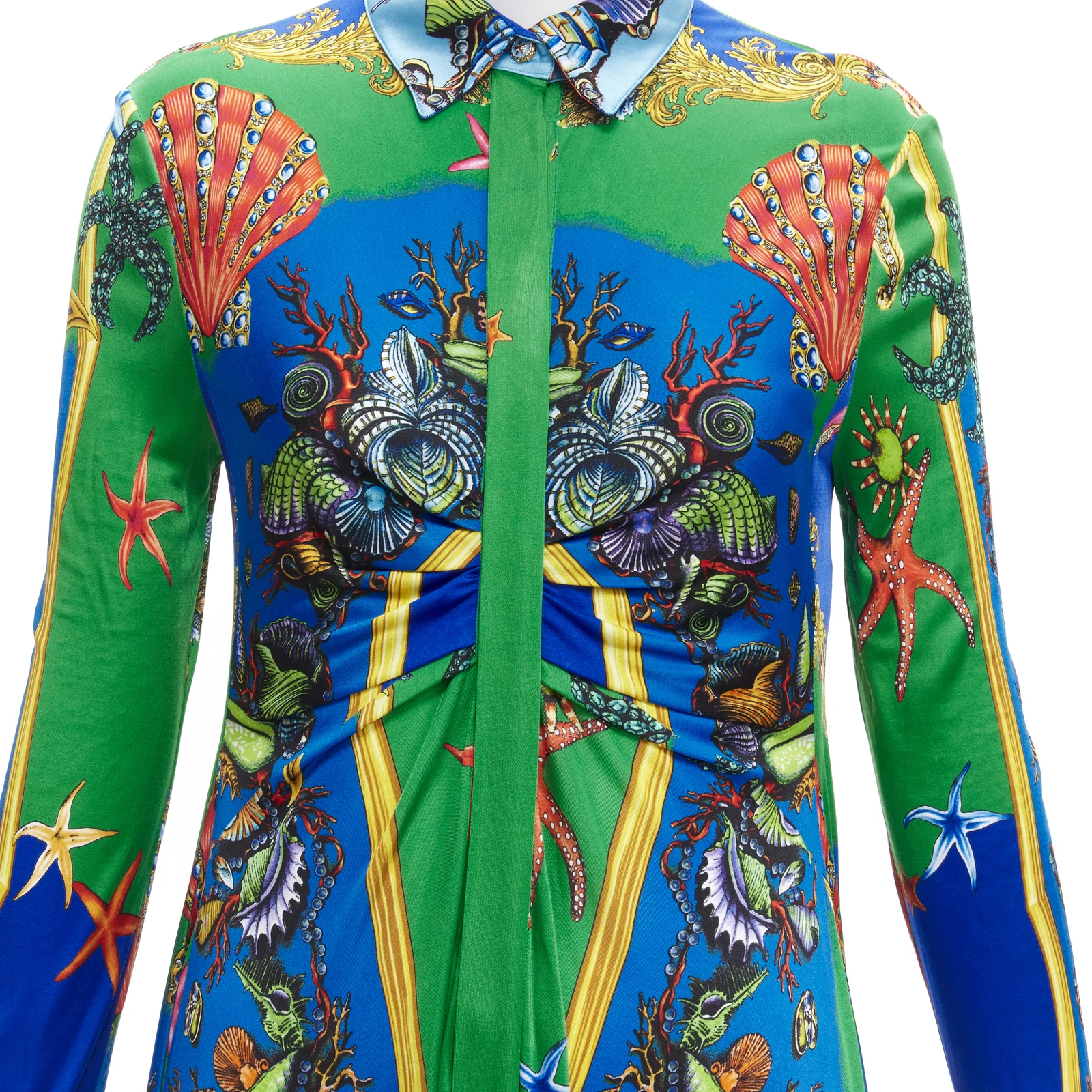 Abito casual VERSACE 2021 Tresor De La Mer verde blu stampa stelle marine IT44 L