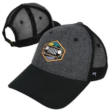 Jeep Through The Mountains Wool Blend Mesh Back Cap- Charcoal Grey/Black