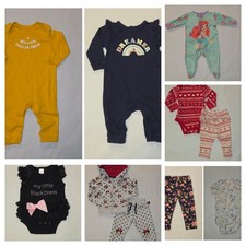 6-12 Month Girl 10 Piece Lot Clothes Sleepers Tops Pants Disney Minnie Ariel