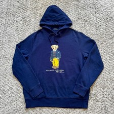 Polo Ralph Lauren Polo Bear Hoodie Mens L Navy Blue Fleece Pullover Sweatshirt