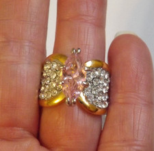 Gold plate pink marquise clear cubic zirconia cz size 6 ring