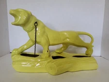 Vintage Mid Century 1950sChartreuse Jaquar Panther Tiger Planter Console Ceramic