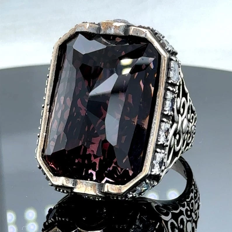 Anillo grande de amatista de plata de ley 925, anillo de amatista profunda hecho a mano Foto 4 de 4