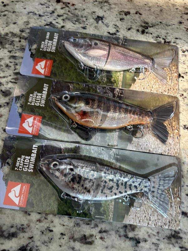OZARK TRAIL 7" GLIDE SWIMBAIT==LOT of 3 DIFFERENT COLORED FISHING LURES