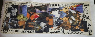 Long MOSCHINO LARIOSETA COMO Amore, Love Pattern, 100% Silk Scarf, 26'' x 66''