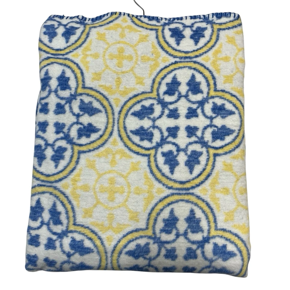 Manta Docofil Blanca Felpa Azul Amarillo Azulejo Mezcla Algodón Portugal 51x67 Foto 2 de 4