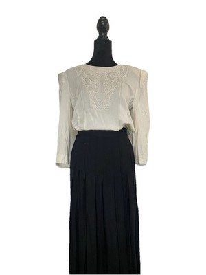 Vintage Sandy Starkman Dress Women 8 Ivory Black Embroidered Prairie Boho Button