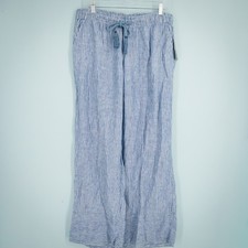 Lauren Ralph Lauren Plus Size 1X Blue White Stripe Pull On Waist Linen Pants NEW
