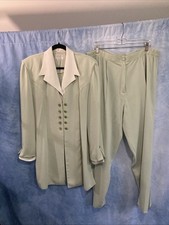 Vtg 90s Al Munafasah Sage Green Modest Pantsuit Set Tunic Trousers Sz 50 18 Plus