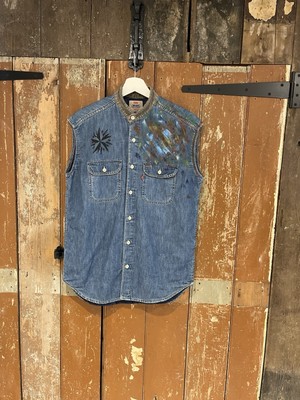 Vintage 90er Levi's blau Denim Jeans Weste ärmelloses Shirt Top distressed Small