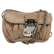 Miu Miu Matelasse Chain Shoulder Bag Leather Pink Silver Auth bs27996
