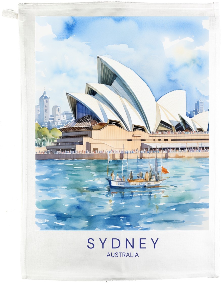 Half a Donkey Sydney Australia Cotton Tea Towel, White, 47 x 65 cm, Watercolor