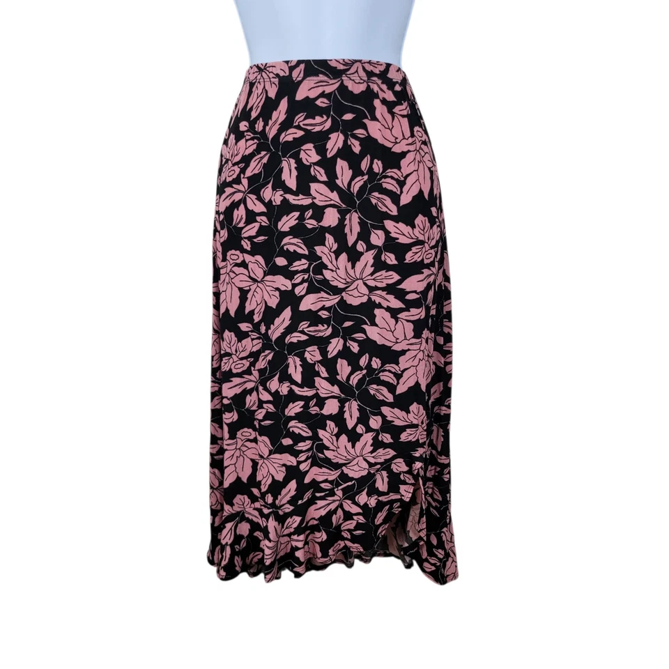 Falda Midi Vintage Talla XS Elástica Cintura Viaje Tejida Negro Rosa Pull On Foto 2 de 4