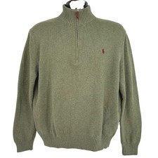 Polo Ralph Lauren Mens XL Quarter Zip Sweater Olive Green Cotton Knit Pony Logo