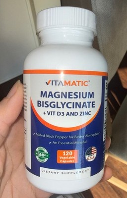Vitamatic Magnesium Bisglycinate, Vitamin D3, Zinc 120 Vegetarian Capsules