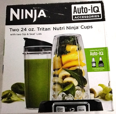 Ninja Auto-iQ Accessories Two 24 Oz Tritan Nutri Ninja Cups W/Lids New Open Box