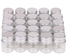 100 Sets Small Glass Bottles with Aluminum Cap Screw Top Lids 5 Milliliter Ti...