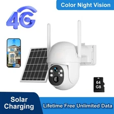 Lifetime Free Unlimited Data 4G LTE Security Camera Solar Battery Wireless 64G
