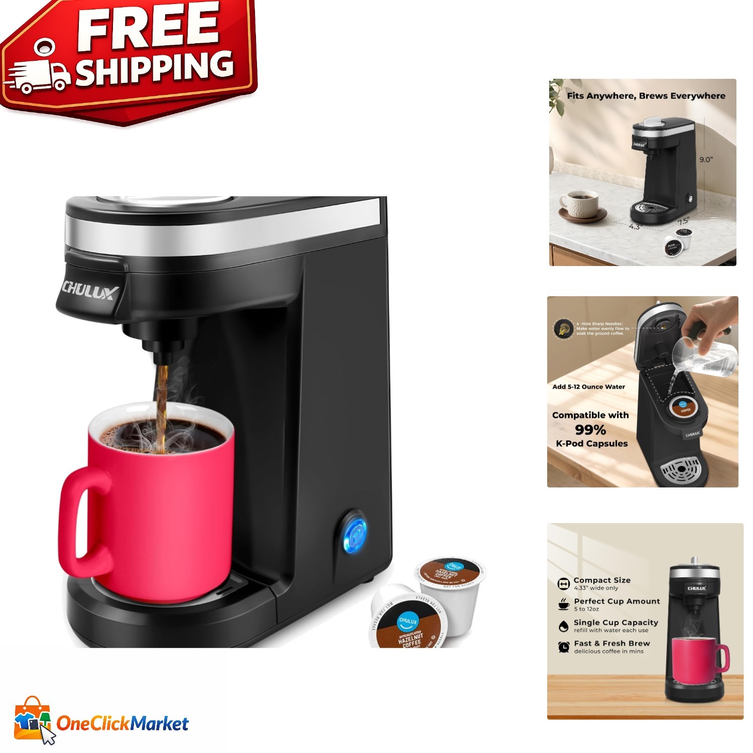 - 12oz K-cup Brewer With Auto Shut-off