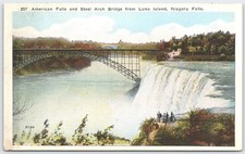 Vintage Niagara Falls American Falls & Steel Arch Bridge Luna Island Postcard