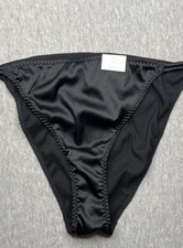 Panties Woman s XL Shiny Black Cheeky Double String Satin Bikini Hi Cut Leg NWT