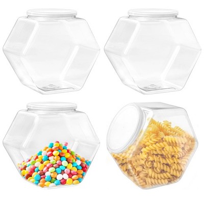 4Pack Plastic Candy Jars with lids,71Oz Clear Cookie Jars,Hexagon Candy Conta...