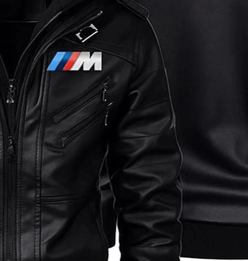 Customized Jet Black BMW Motorrad Schwabing Racing Leather Motorbike Jacket Hood - Image 3 of 4