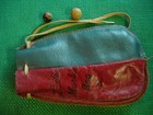 Thick Leather Marble Bag 29c w 4 Antique Clay Marbles Maroon Metal Blue Black VG — photo 2