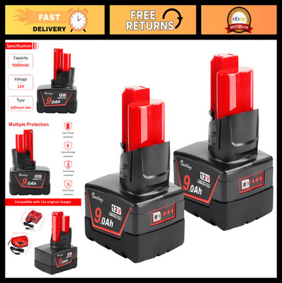 2 Pack 12V 9Ah Replacement Battery for Milwaukee Power Tools - High Capacity, Du