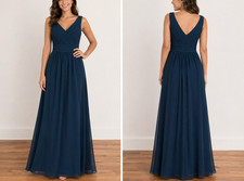 Azazie Navy Chiffon Maxi Dress Size Small C Formal Evening Wedding Bridesmaid