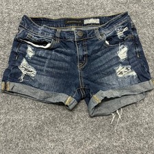 Aeropostale Denim Shorts Womens Size 4 Dark Wash Distressed Cuffed Midi Casual