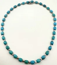 QVC 925 STERLING SILVER SLEEPING BEAUTY TURQUOISE TENNIS 18” NECKLACE K413C